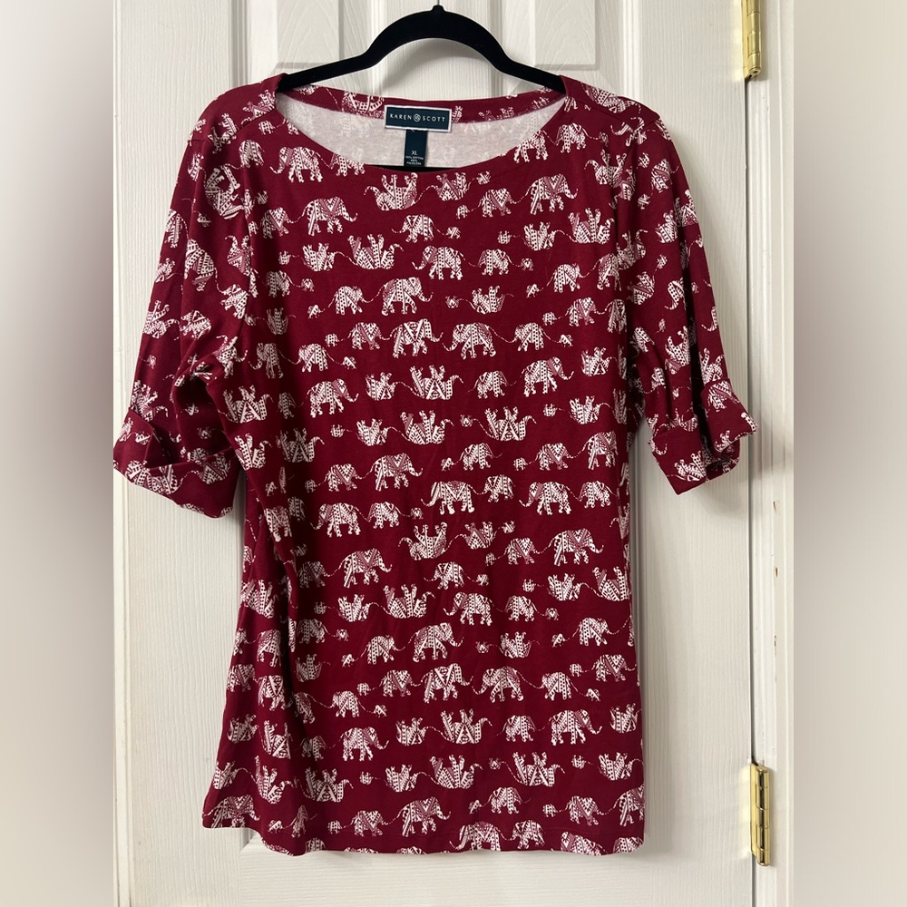 Karen Scott Red elephant print top XL
